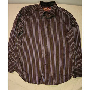 ROBERT GRAHAM Men's Shirt Button Down Flip Cuff XL Brown Purple Stripe